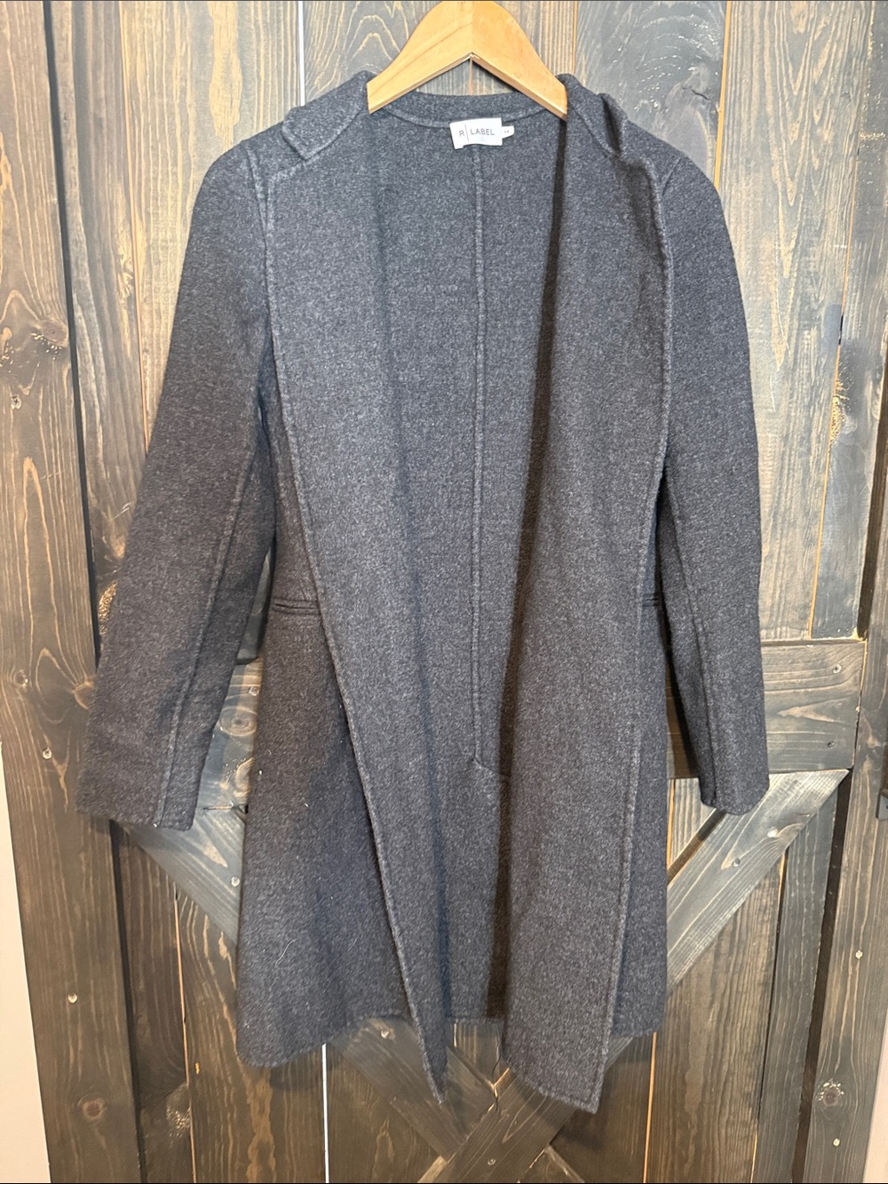 Women's Charcoal Open-Front Wool Blend Coat